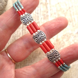 Tibetan Vintage Turquoise with Black Onyx Bead Nepali Tribal Strand Bracelet