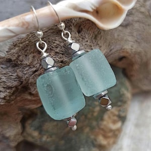Orecchini in argento sterling con acquamarina massiccia, gioielli in ematite con cristallo blu turchese