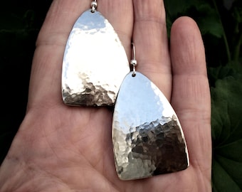 Hammered Silver Simplistic Earrings Metalwork Unique Modern Silver Handcrafted Earrings Minimal Sterling Silver Earrings