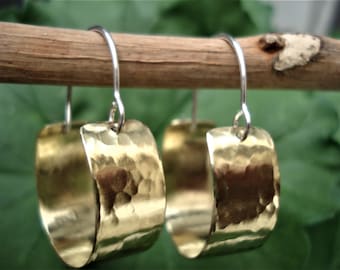 Hammered Bronze Small Hoop Earrings Contemporary Handcrafted Hoops Modern Minimalist Bronze Metalwork Earrings Unique Sterling Silver Hoops