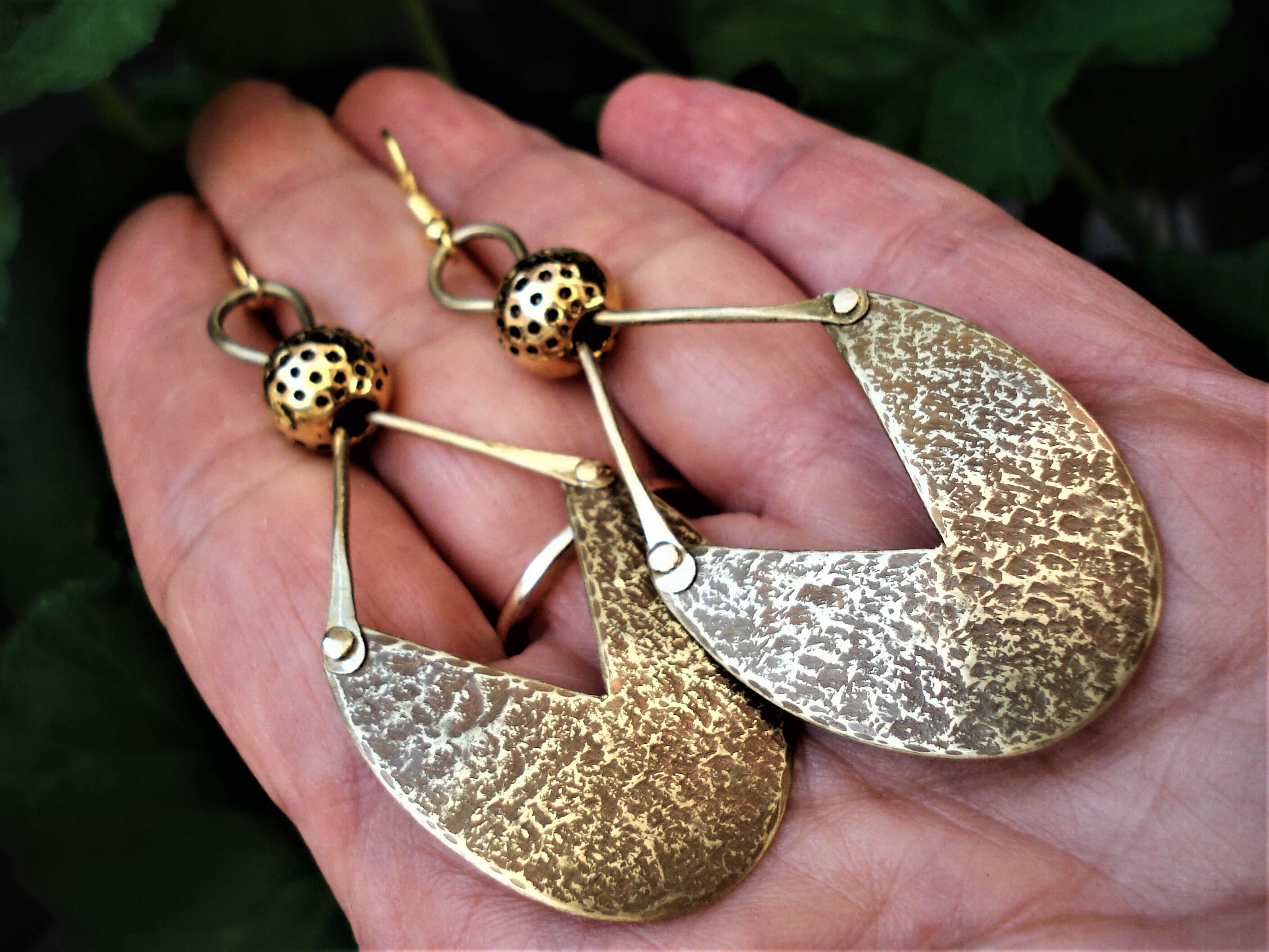 Oxidized Hammered Bronze With Massif Bronze Beads Riveted Etsy