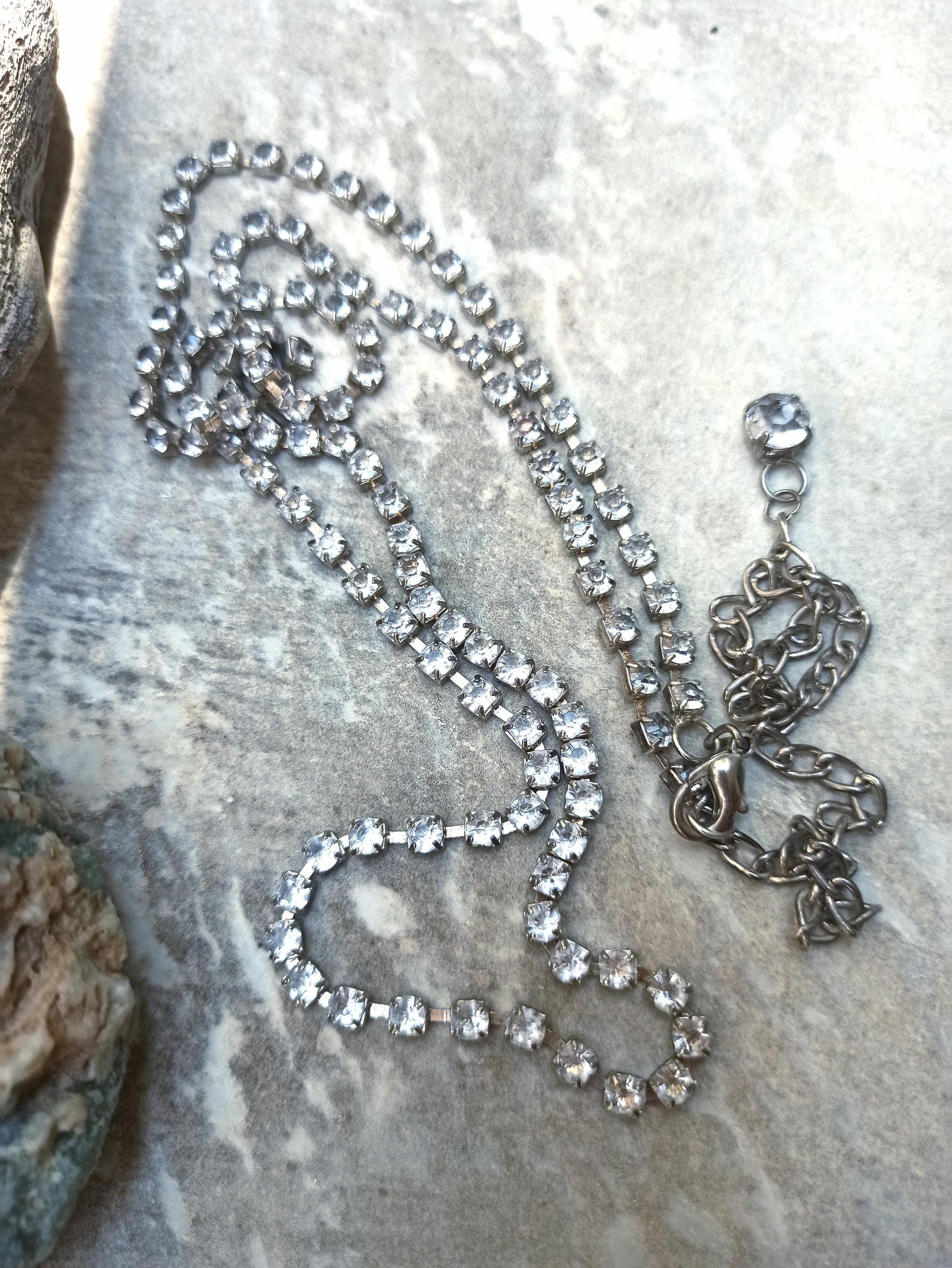 Vintage Rhinestone Chain Belt or Necklace, Silver Tone Metal  display picture 1