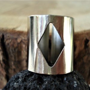 Silver Cut Out Rhombus Ring Modern Geometric Adjustable Ring Statement Rhombus Cut Out Silver Ring Unique Band Ring Valentine&#39;s Gift Ring