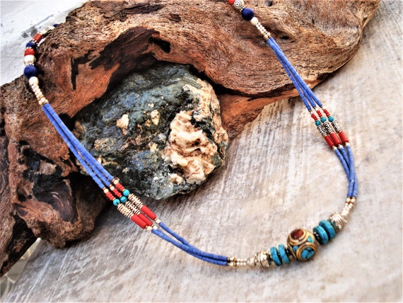 Nepalese Necklace Tibetan Turquoise Coral Lapis L… - image 7