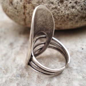 Hammered Silver Cuff Ring Unique Modern Statement Ring Adjustable Three Bands Ring Big Oval Ring Wide Band Ring Sterling Silver Plated Ring image 10