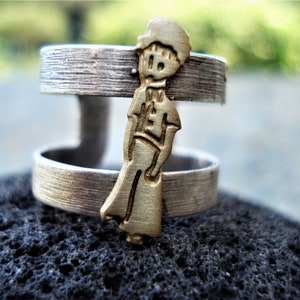 Mixed Metal Little Prince Ring Hammered Silver and Bronze Cuff Ring Unique Modern Statement Adjustable Keeper Ring Soldered Band Ring