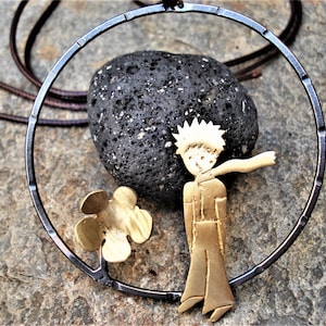 Little Prince Necklace Silver & Bronze Statement Celestial Big Cord Necklace Little Prince Unique Contemporary Mixed Metal Long Necklace