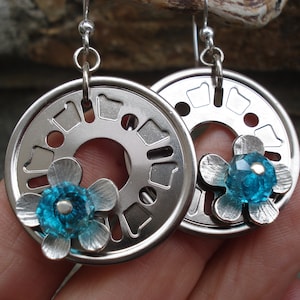 Hard Disk Drive Heads Earrings Riveted Turquoise Czesh Beads Recycled Unique Handcrafted Cool Computer Sterling Silver Earrings