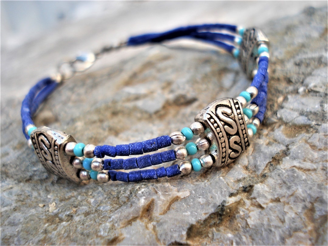 Nepal Ethnic Bracelet Turquoise and Lapis Lazuli Tibetan Silver ...