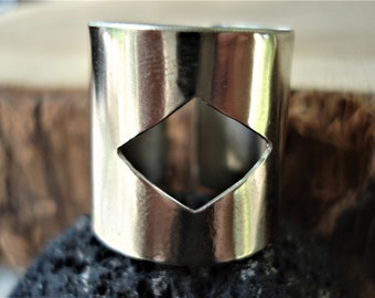 Silver Cut Out Rhombus Ring Modern Geometric Adjustable Ring Statement Rhombus Cut Out Silver Ring Unique Band Ring Valentine's Gift Ring