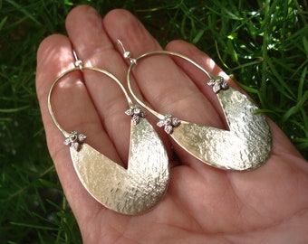 Hammered Silver Large Riveted Hoop Earrings Unique Cold Connection Big Sterling Silver Earrings Metalwork Modern Handcrafted Long Earrings