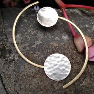 Asymmetrical Earrings Hammered Silver Mixed Metal Earrings Statement Sterling Silver Plated Earrings Unique Minimal Modern Long Earrings