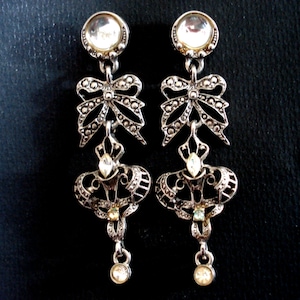 Vintage 1980&#39;s Earrings Faceted Sparkling Clear Rhinestone Earrings Rhodium Plating Rhinestone Crystals Stunning Large Bridal Earrings