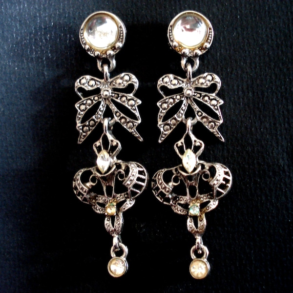Pendientes vintage de los años 80 con cristales de imitación facetados y brillantes, chapados en rodio, impresionantes pendientes de novia grandes