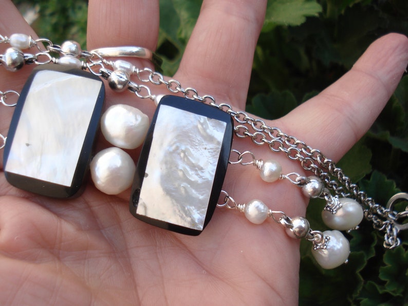 Wire Wrapped Pearls Necklace Mother of Pearl Unique Pendant Etsy