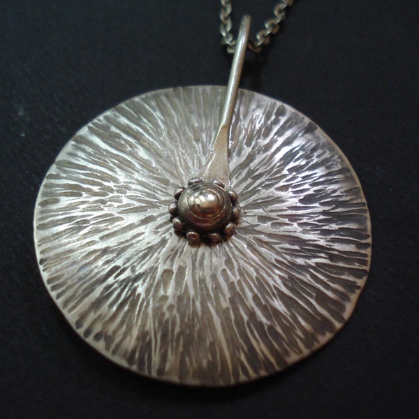 Hammered Silver Big Disc Pendant Metalwork Cold Connection Unique Modern Handcrafted Necklace Contemporary Jewelry