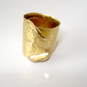 Hammered Brass Wide Band Statement Modern Cuff Ring Contemporary Adjustable Unique Metalwork Curved Ring Minimalist Band