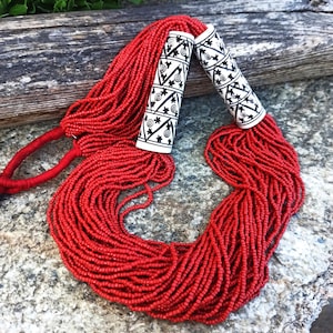 Tibetan Multi strand Coral Necklace Carved Bovine Bone Tribal Necklace Himalayan Linen Wrapped Cord Necklace Authentique Nepalese Necklace