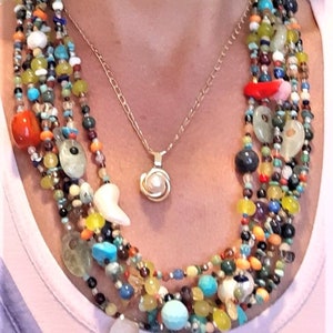 Semi Precious Stone Necklace Multi Color Gemstone Necklace Five Strands Statement Necklace Multi Stones Colorful Sterling Silver Necklace