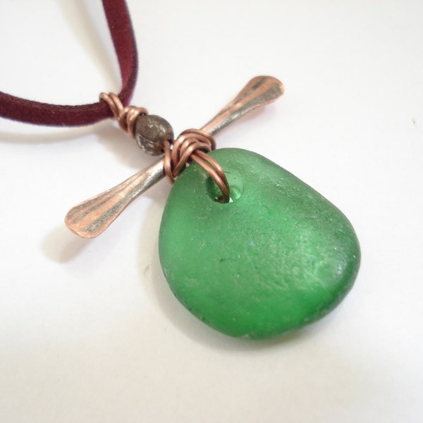 Unisex Sea Glass Pendant, Handcrafted Modern Necklace, Bohemian Necklace, Genuine Sea Glass Pendant