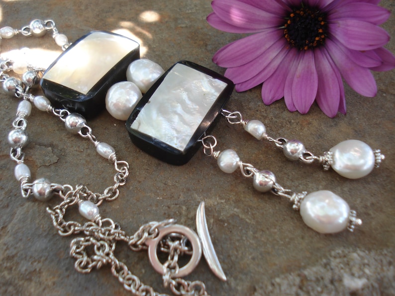 Wire Wrapped Pearls Necklace Mother of Pearl Unique Pendant Etsy