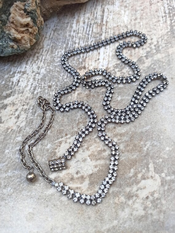 Vintage Double Row Rhinestone Belt, Silver Tone Costume 