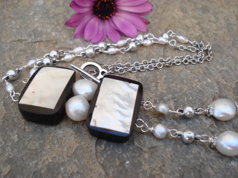 Wire Wrapped Pearls Necklace Mother of Pearl Unique Pendant Etsy UK