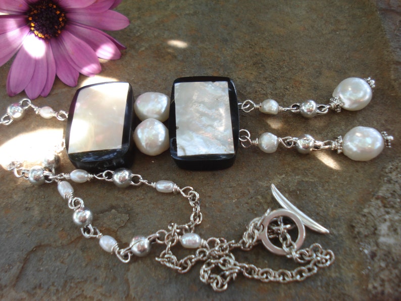 Wire Wrapped Pearls Necklace Mother of Pearl Unique Pendant Etsy