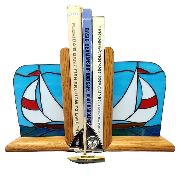 ARTISAN SAILBOAT BOOKENDS Leaded Stained Glass Nautical Shelf Décor Free Shipping -Vintage Collection at WriteWords By RosaLinda