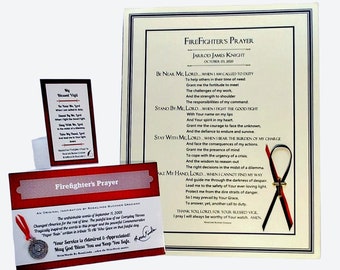 Personalized FIREFIGHTER’S PRAYER Print Set 24kGP Charm Accent Academy Graduation Keepsake Gift -Exclusively WriteWords By RosaLinda