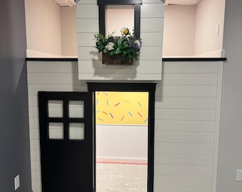 Solid Wood Playhouse Door with Window Pane — Custom Size & Finish