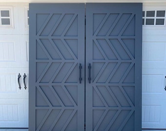 Custom Built Modern Solid Wood Barn Door Vertical Chevron Pattern