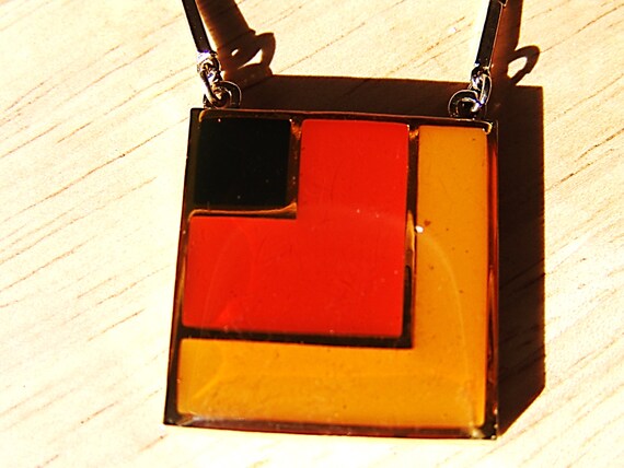Colorblock Square Retro Necklace - Black, Coral, … - image 3