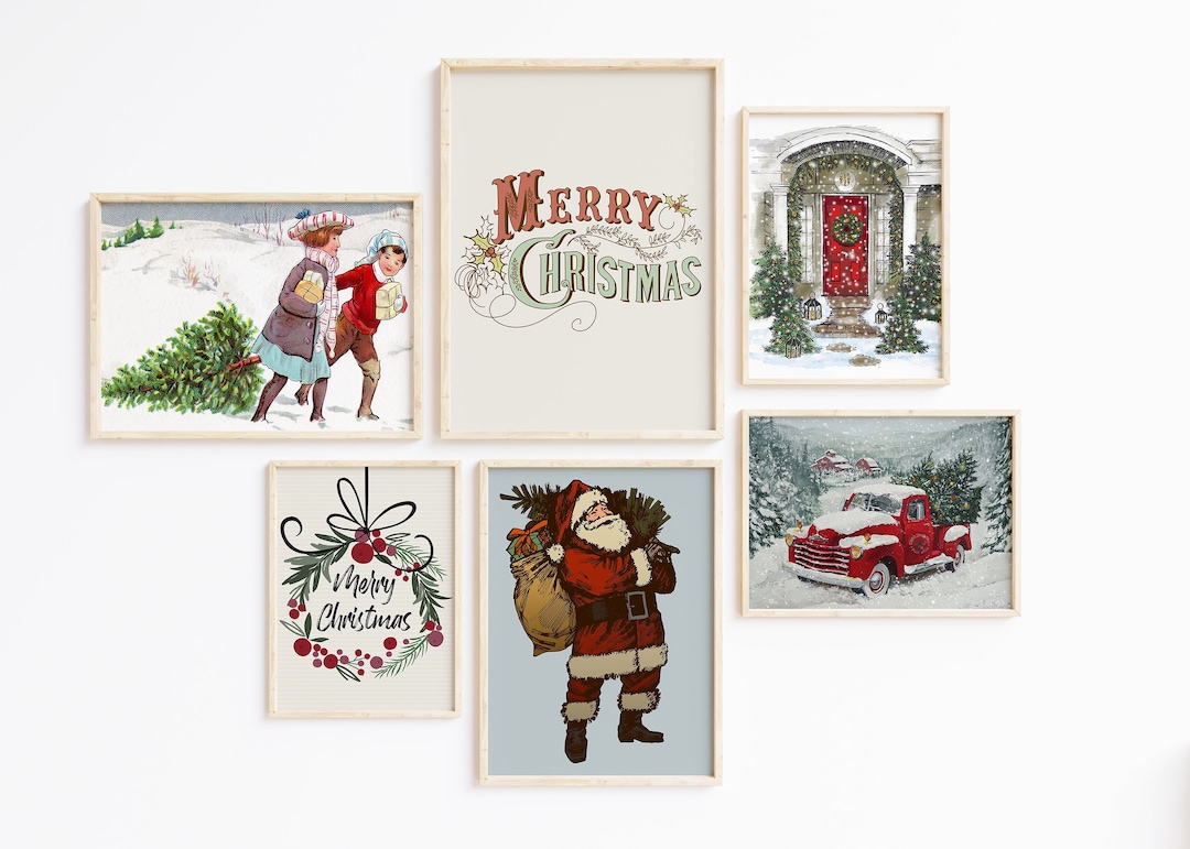 Vintage Christmas Printables Set, 6 Christmas Printables, Christmas ...