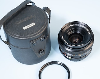 Konica Hexanon AR 28mm F/3.5 Fast Prime Wide Lens with Cap, Filter, Case