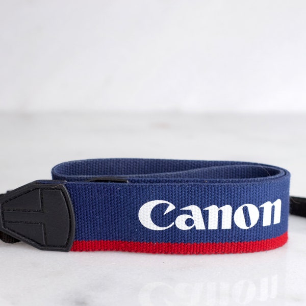 Canon EOS Camera Strap with Viewfinder Cover - Red and Blue, Plastic Clasps, Adjustable