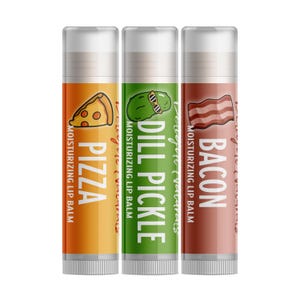 Delight Naturals Weird Flavors Lip Balm Set – Dill Pickle Pizza Bacon Flavors