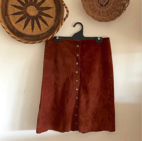 Vintage Suede 'Robert Dean' Button Front 70s Skirt