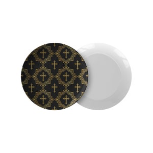 Gold and Black Christian Cross Dinner Plate, Christian Cross Dinner Plate Set