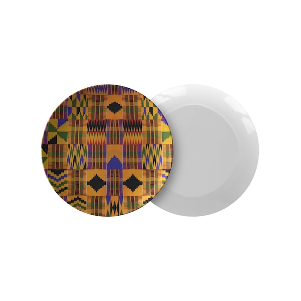 African Kente Design Microwave Safe Dinner Plate-Light Orange Design, African Print Dinnerware, Kente Dinnerware Set, Afrocentric Gift