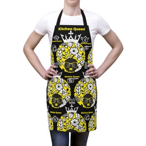 Kitchen Queen Afro Apron-Yellow and White Afro Head Design-Afro Art-Afro Chefs Apron-Afrocentric Gift-Black Cooks-African American Aprons