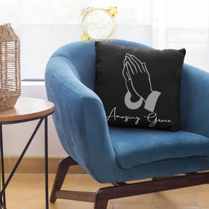Amazing Grace Christian Hymn Prayer Pillow - Christian Gift - Christian Home Decor - Spun Polyester Square Pillow