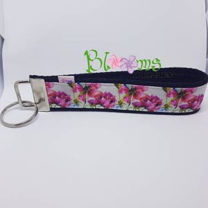 Beautiful watercolour floral, painted flowers, wrist key chain, key fob wristlet image 1