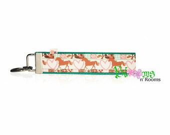 Horses and hearts wrist keychain key fob wristlet