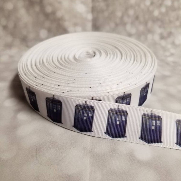 Grosgrain ribbon, Dr. Who, Doctor WHO.  1 inch ribbon.  Hair bows, crafts, cut by the yard.