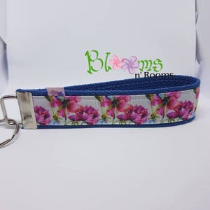 Beautiful watercolour floral, painted flowers, wrist key chain, key fob wristlet image 2