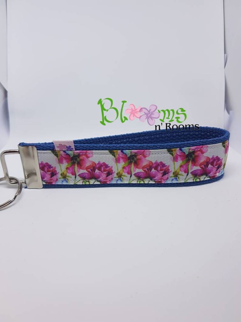 Beautiful watercolour floral, painted flowers, wrist key chain, key fob wristlet image 2