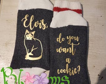 GOLD If you can read this socks Elvis do you want a cookie?, Stay Sexy dont get murdered, my favorite murder