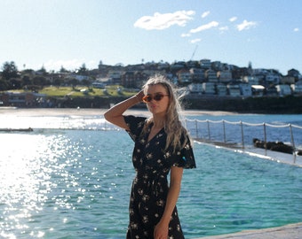 Black Boho Short Sleeve Maxi Dress