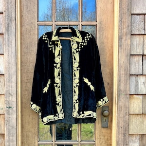 Vintage Antique Silk Velvet Gold embroidered Jacket Medium